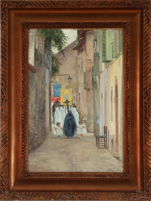 Artwork by Cilius Andersen, Corpus Dominus Procession i Gargnano ved Lago di Garda, Made of Oil on canvas