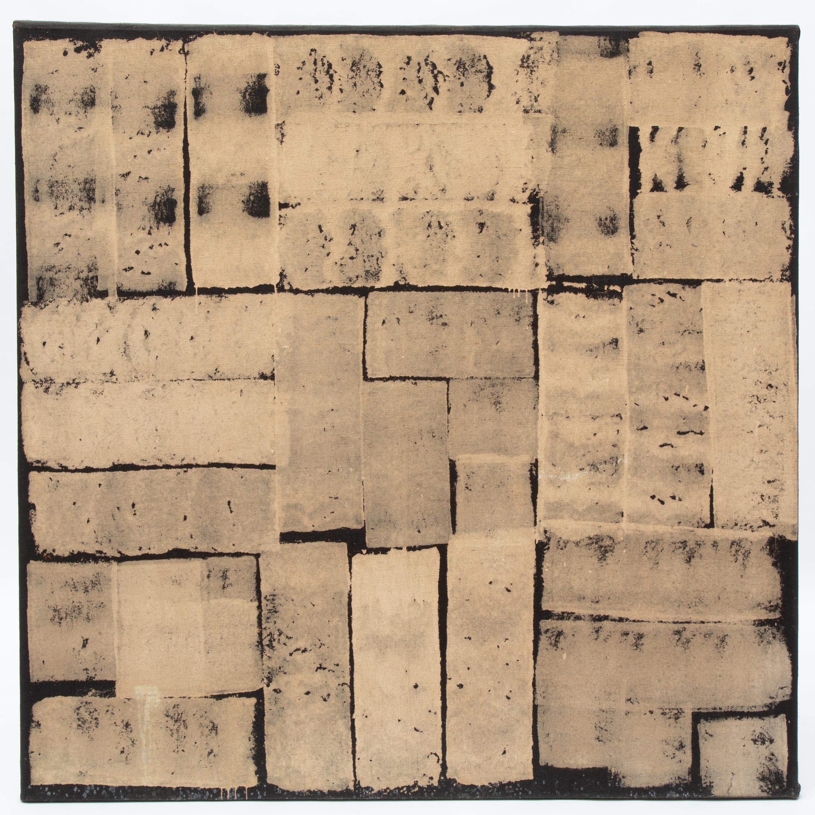 Artwork by J.C.J. van der Heyden, Drie maal drie (Three Times Three), Made of oil on burlap