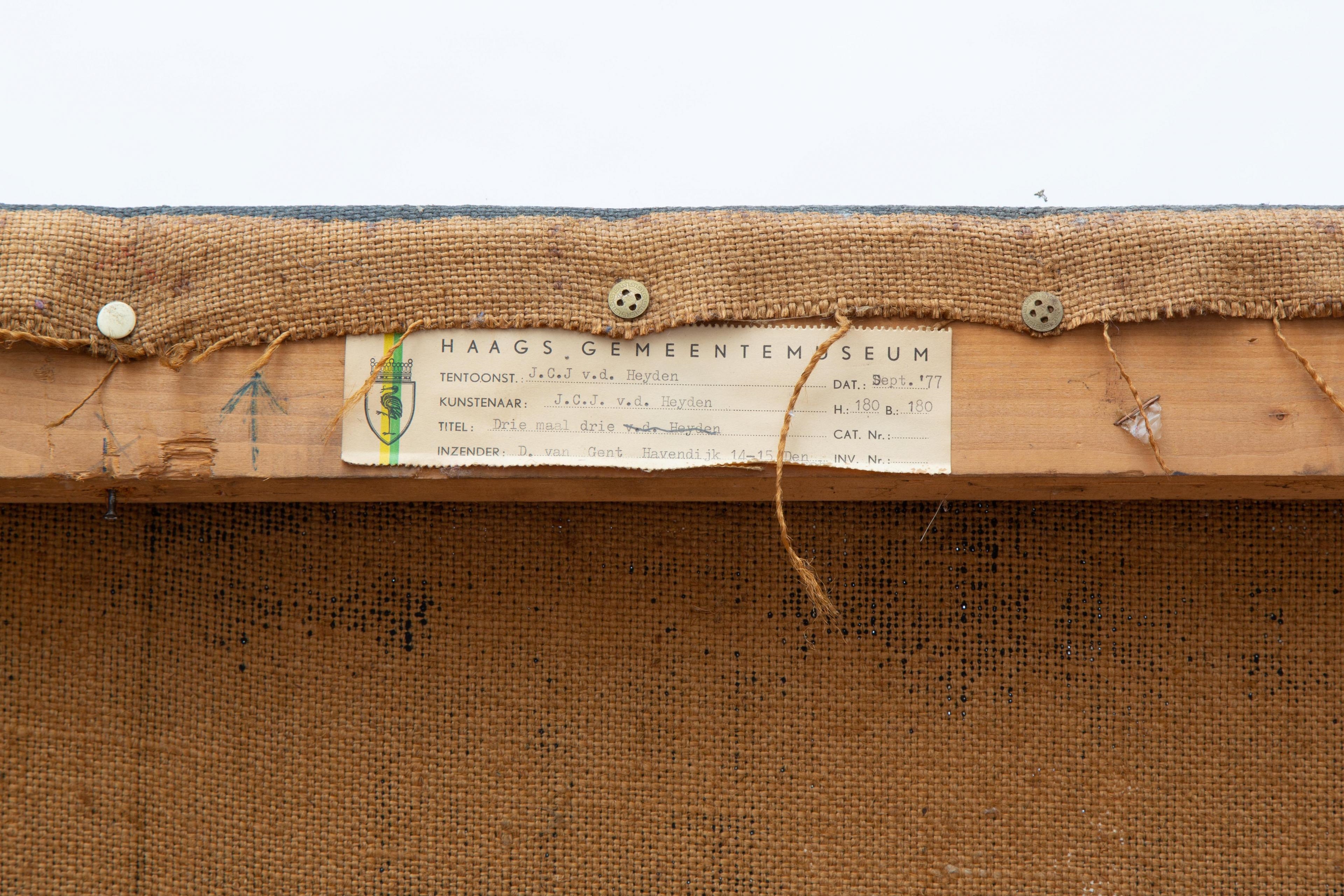 Artwork by J.C.J. van der Heyden, Drie maal drie (Three Times Three), Made of oil on burlap