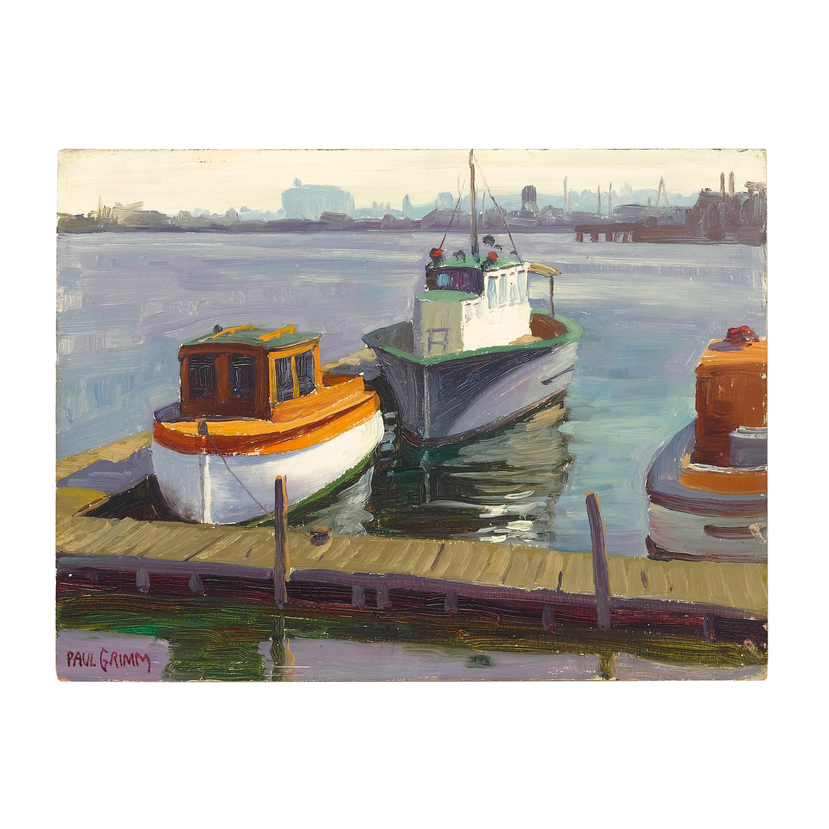 Artwork by Paul Grimm, Docked and Harbor Ship (a group of two), Made of oil on board