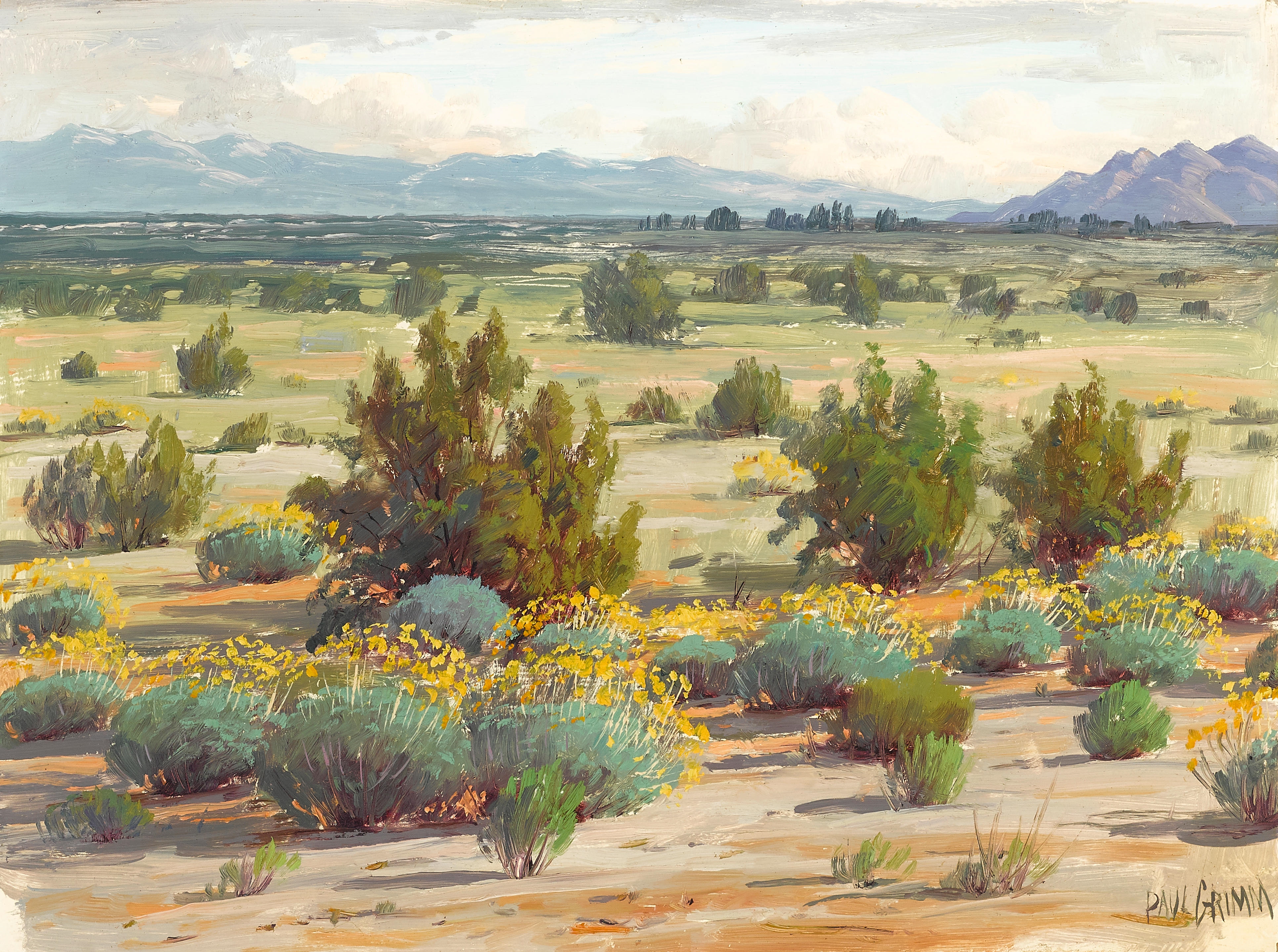 Artwork by Paul Grimm, Desert Tree and Desert landscape (a group of two), Made of each oil on board