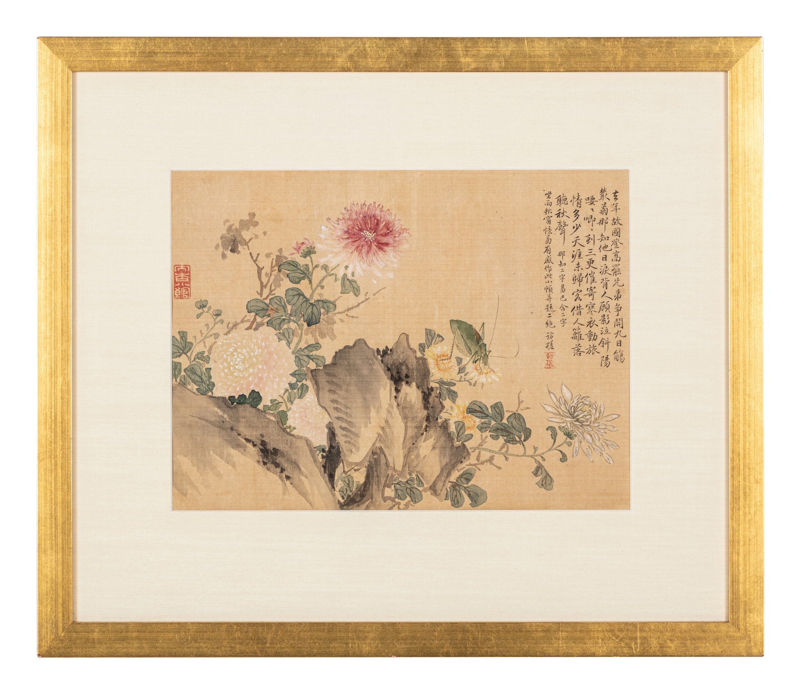 Artwork by Xu Minglun, Chrysanthemums, Made of ink and color on silk