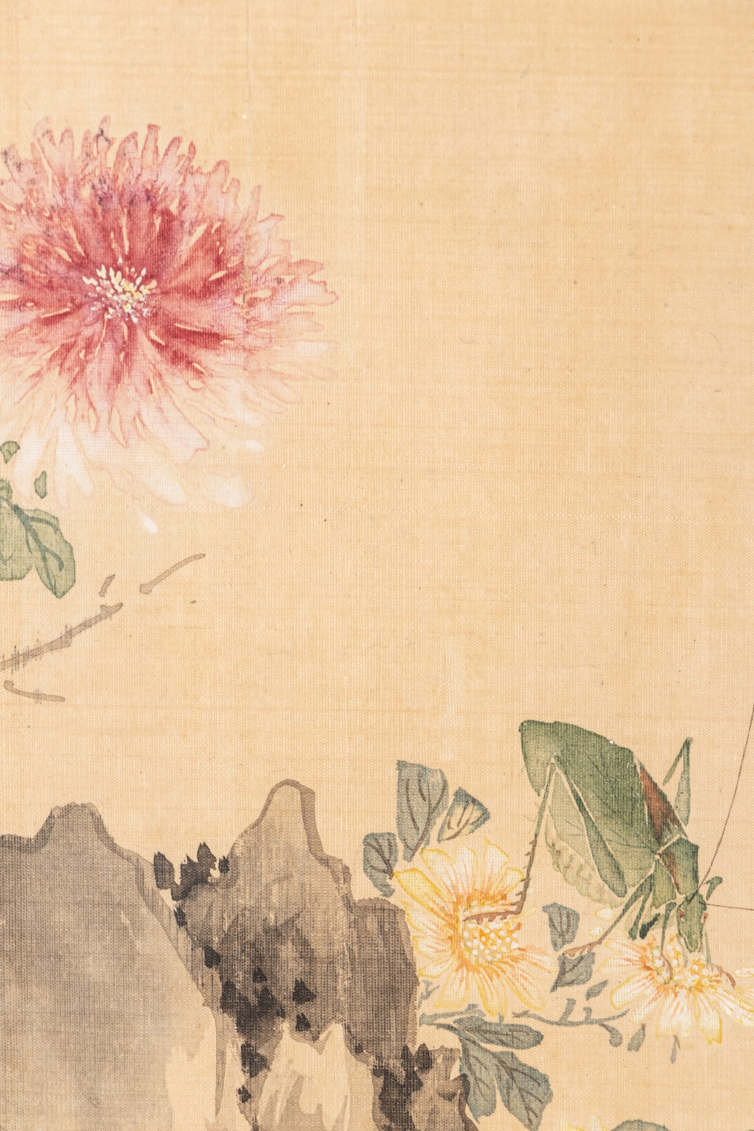 Artwork by Xu Minglun, Chrysanthemums, Made of ink and color on silk