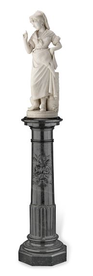 A carved white marble figure of 'Non Ci Credo' by Cesare Lapini, 1883