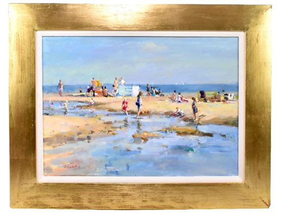 figures playing, beach scene by Gordon Radford