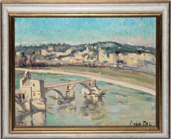 „Sur le Pont d’Avignon“, Mühle von Daudet, Kirchturm, „Moulin d’Alphonse Daudet“ u. „Chapelle St. Gabriel“, - Pieter van Mol