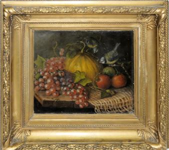 Herbstliches Stillleben mit Bienen und Meisenpaar, - August Melms