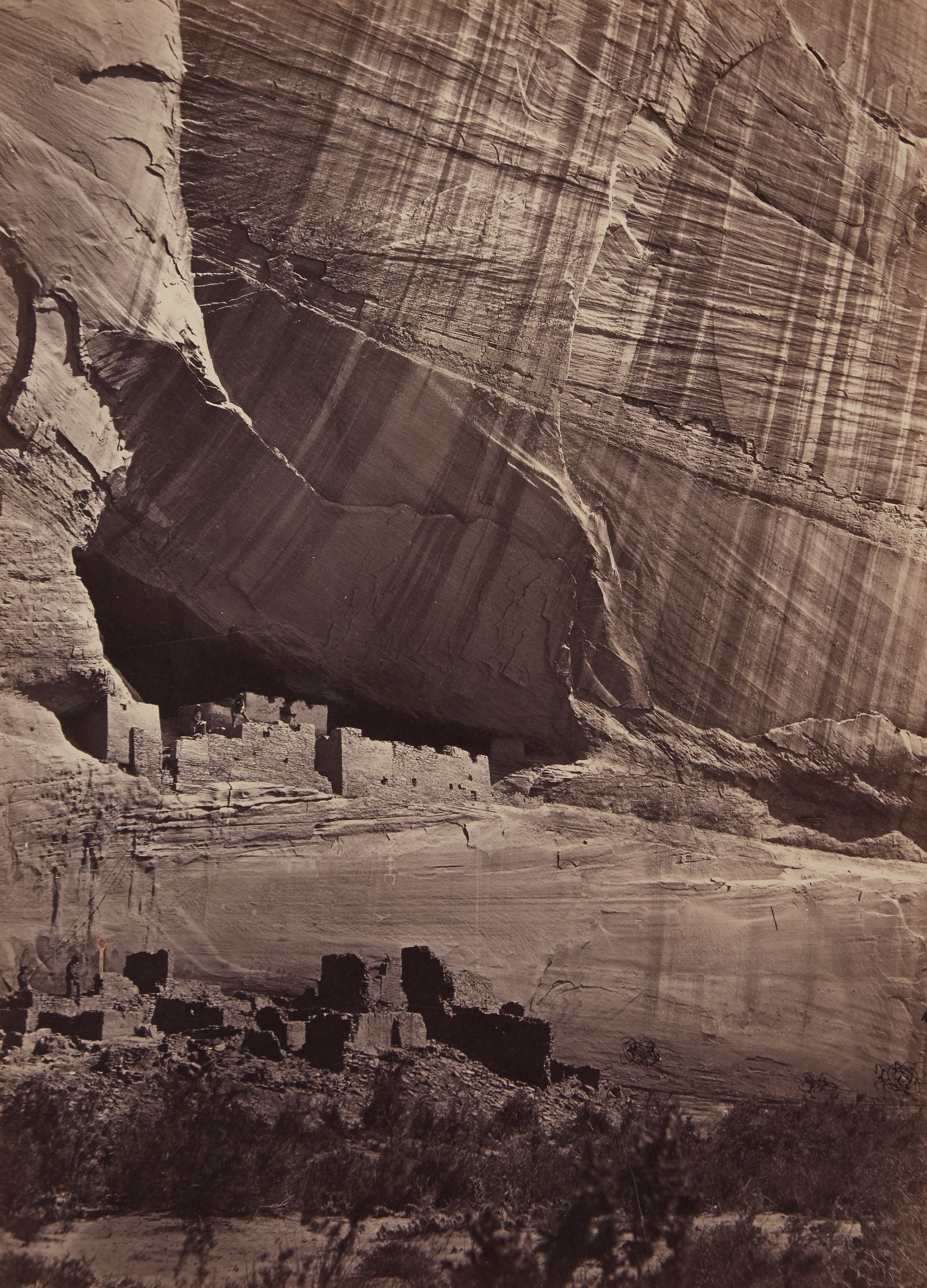 Artwork by Timothy H. O'Sullivan, 'Ancient Ruins in the Cañon de Chelle, N.M.', Made of albumen print