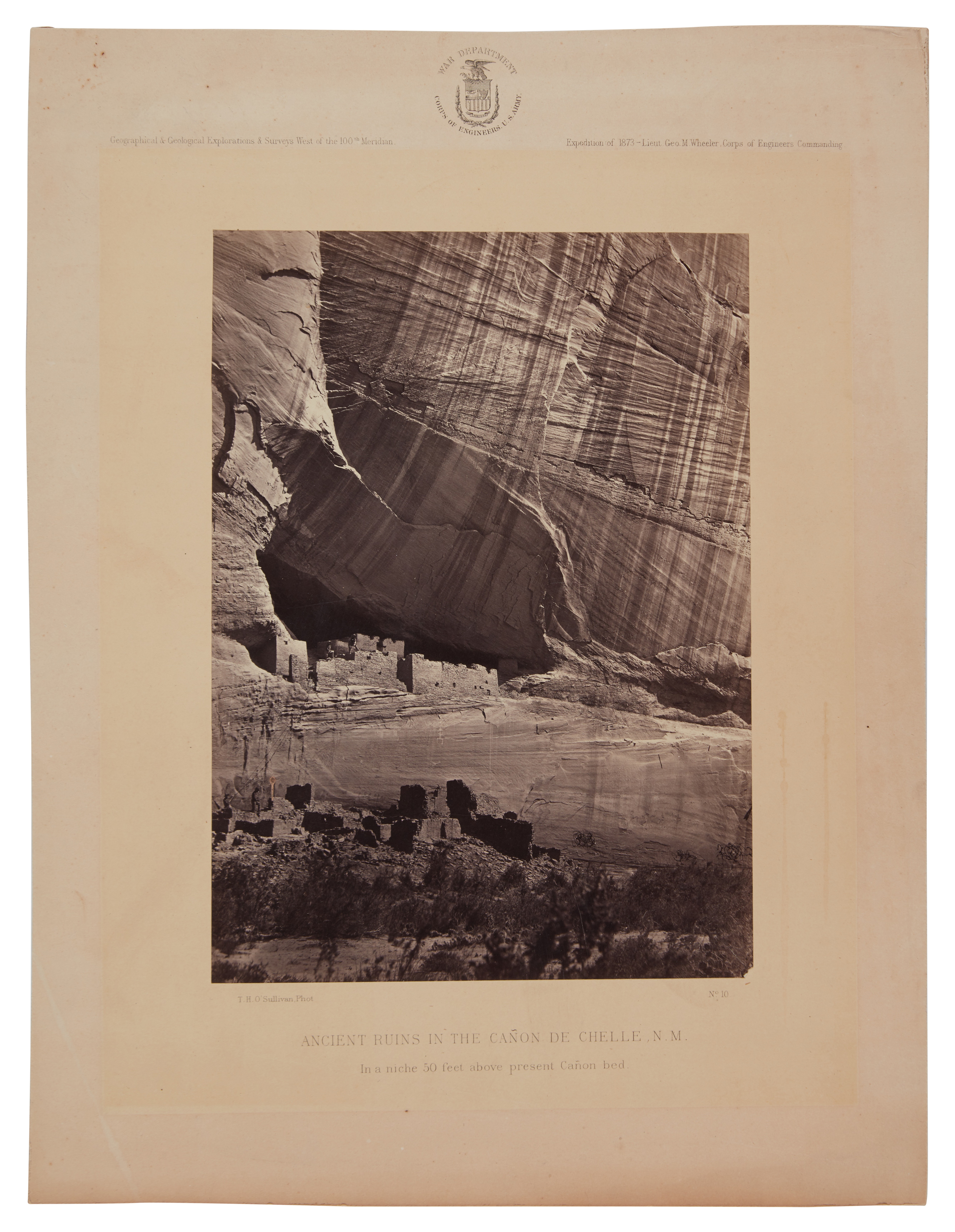 Artwork by Timothy H. O'Sullivan, 'Ancient Ruins in the Cañon de Chelle, N.M.', Made of albumen print