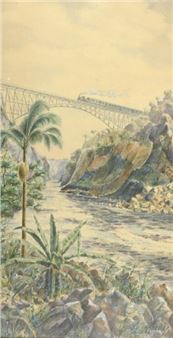 Südafrika: Eisenbahnbrücke über den Sambesi von den Viktoriafällen kommend; farmhouse; eine Landschaft - Erich Krause