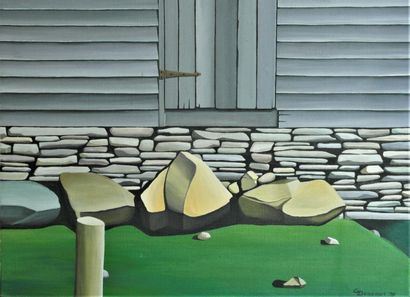 Facade of a house and rocks by Christian Deberdt, Dated 76