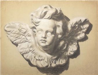 Studie eines geflügelten Engelskopfes "en grisaille" - Anton Buresch