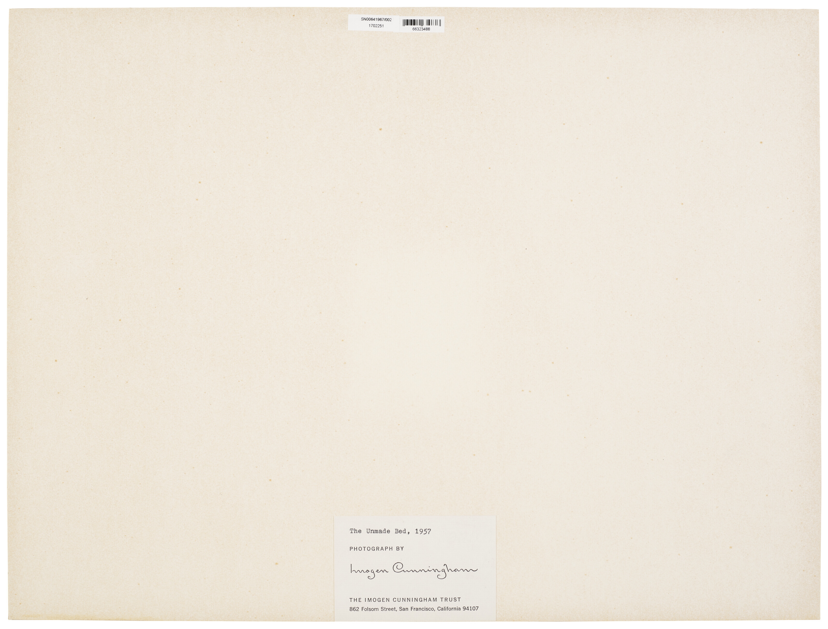 Artwork by Imogen Cunningham, The Unmade Bed, 1957, Made of gelatin silver print, mounted on board