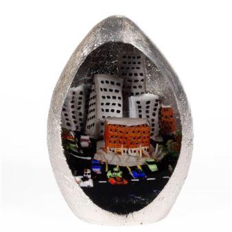 CITYSCAPE LAMPWORK STUDIO ART GLASS UPRIGHT PAPERWEIGHT - Loren Stump
