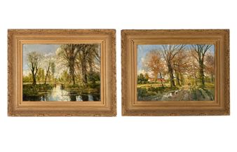 Boslandschap; Wandelaars - Jules Martens