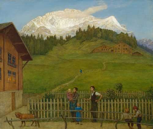 Peasant family with a view of the north side of the Wengen-Jungfrau. 1916. by Hans Thoma, 1916