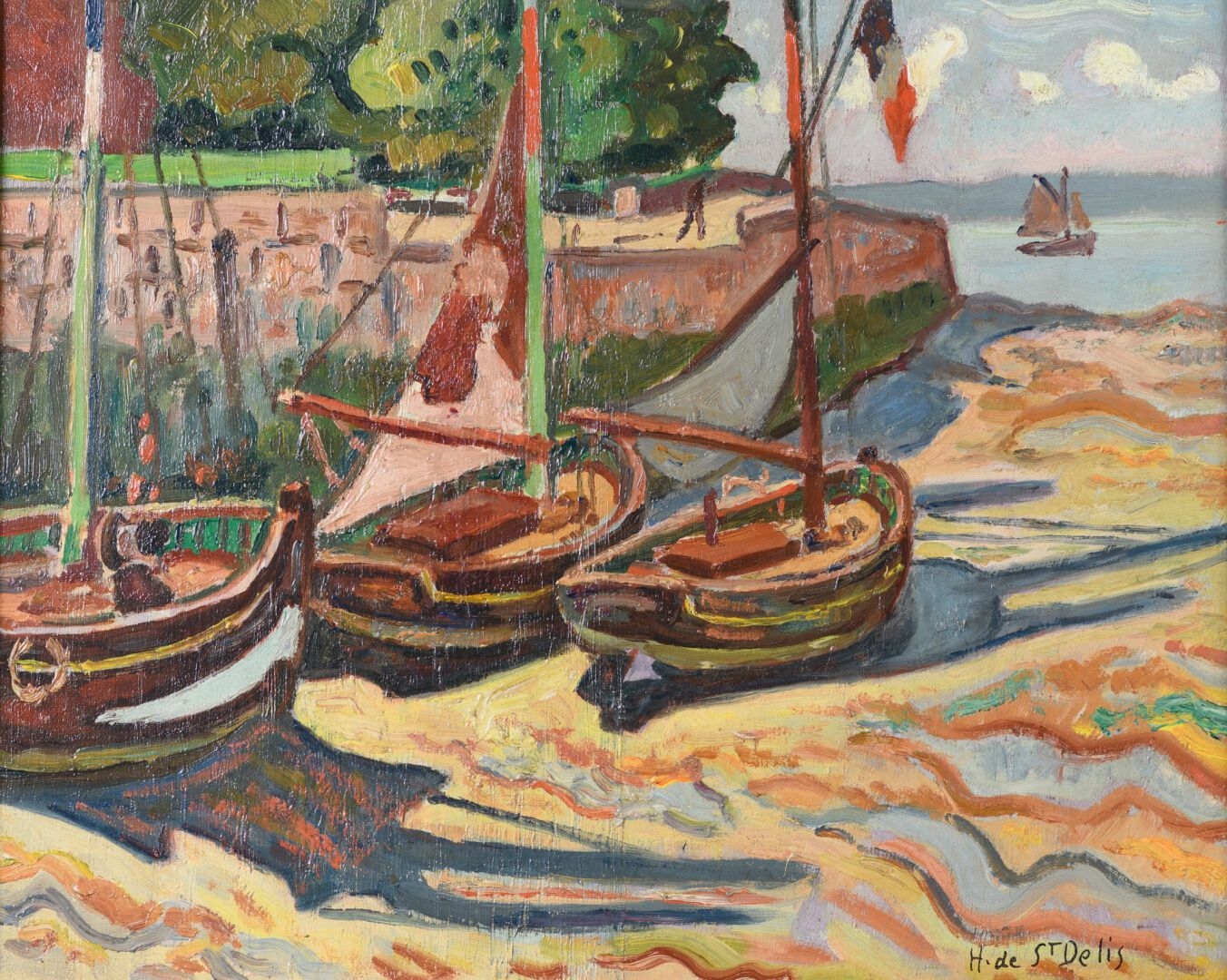 Artwork by Henri Liénard de Saint-Délis, Bateaux à marée basse, Made of oil on canvas