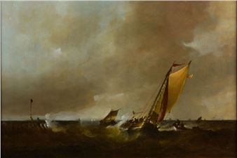 Navires près du port en mer agitée - Frans J Van der Heide