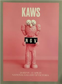 KAWS | Official exhibition posters for NGV, blue, pink and black