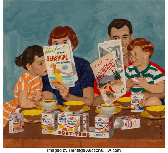 Family Planning a Vacation, Post-Tens Cereal advertisement by Richard Sargent, 1957