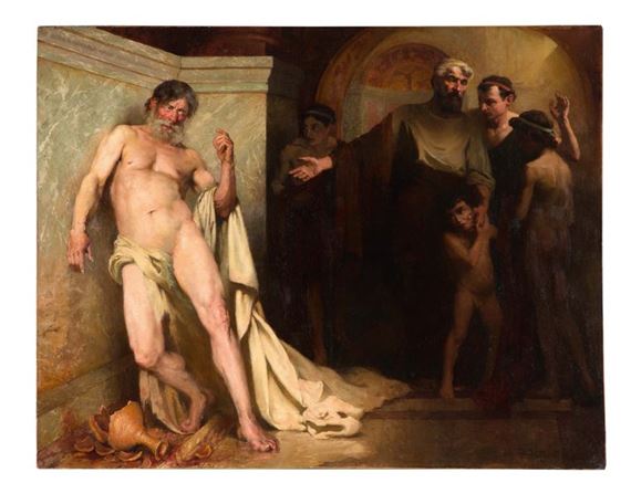 Spartiate montrant à ses enfants un Ilote ivre pour les détourner de l'alcoolisme, 1900 by Pierre Gourdault, 1900