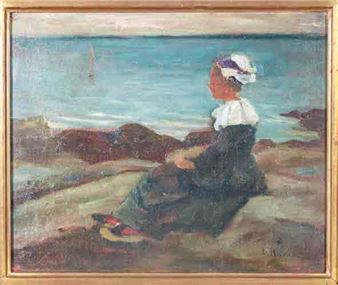 UNE BRETONNE AU BORD DE LA MER - Leon Hirszenberg