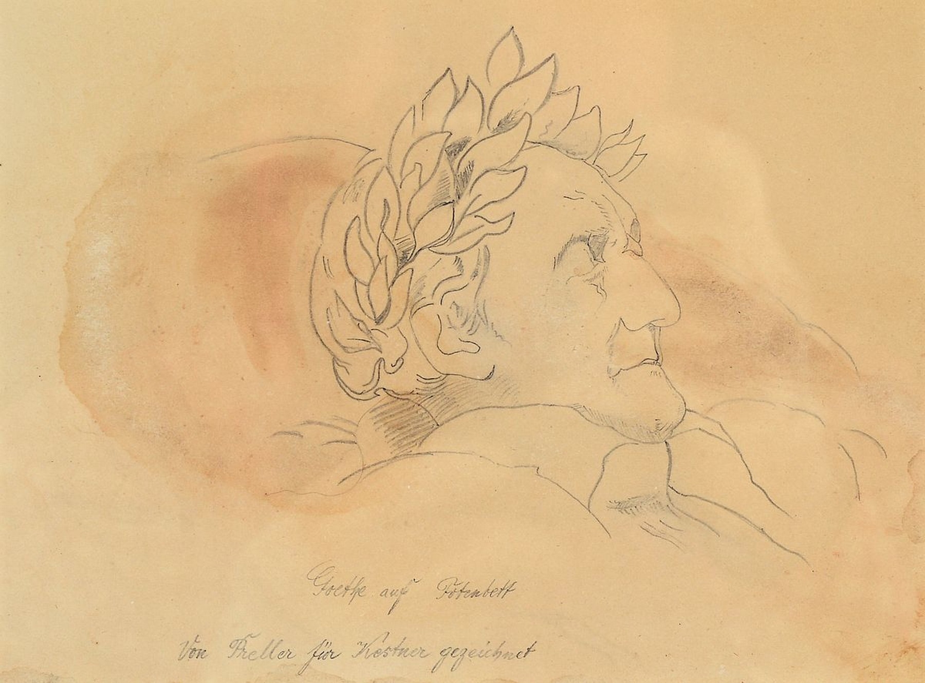 Artwork by Friedrich Preller the Elder, Goethe on his deathbed, Made of pencil drawing