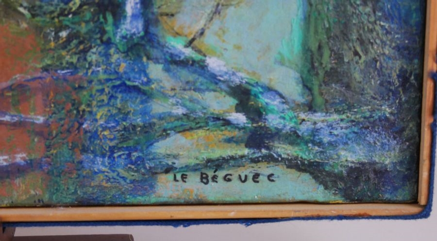 Artwork by Monique Le Béguec, Village at the river, Made of oil on canvas