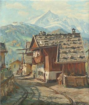 "Die Ballengasse mit Alpspitze in Garmisch-Partenkirchen" - Paul Von Coberg Sollmann