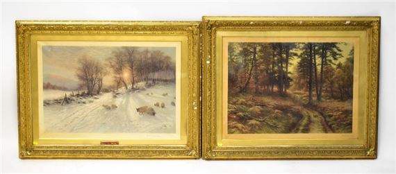 one depicting a squirrel on a woodland Autumn path by Joseph Farquharson