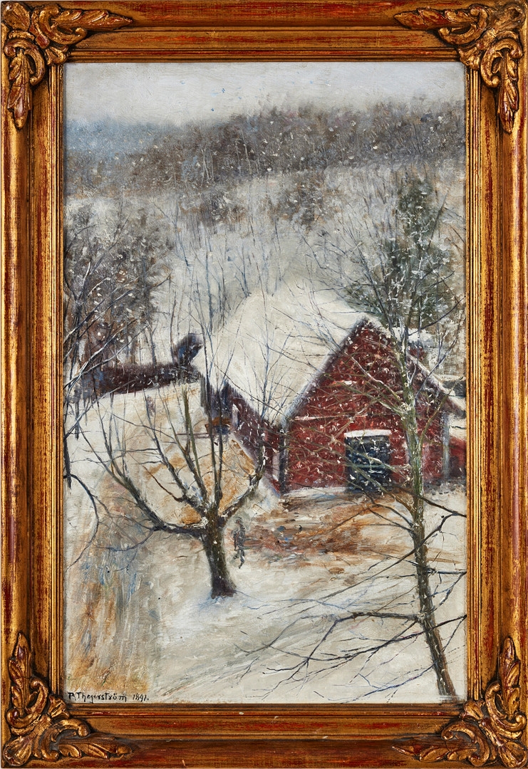 Fallande snö vid lagården by Robert Thegerström, 1891