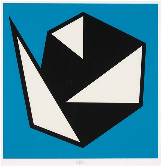 Drei weiße Dreiecke, über Schwarz in Blau (Schwebend) by Hermann Glöckner, 1982
