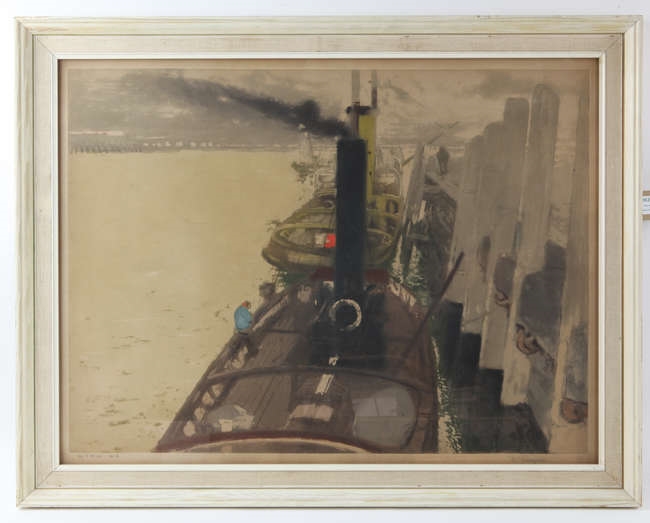 Artwork by Ferdinand-Jean Luigini, Figure in a Moored Barge, Made of Aquatint