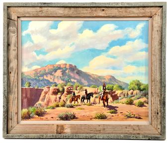 LOU BENESCH INDIAN SCOUT PARTY OIL ON CANVAS - Louis Benesch