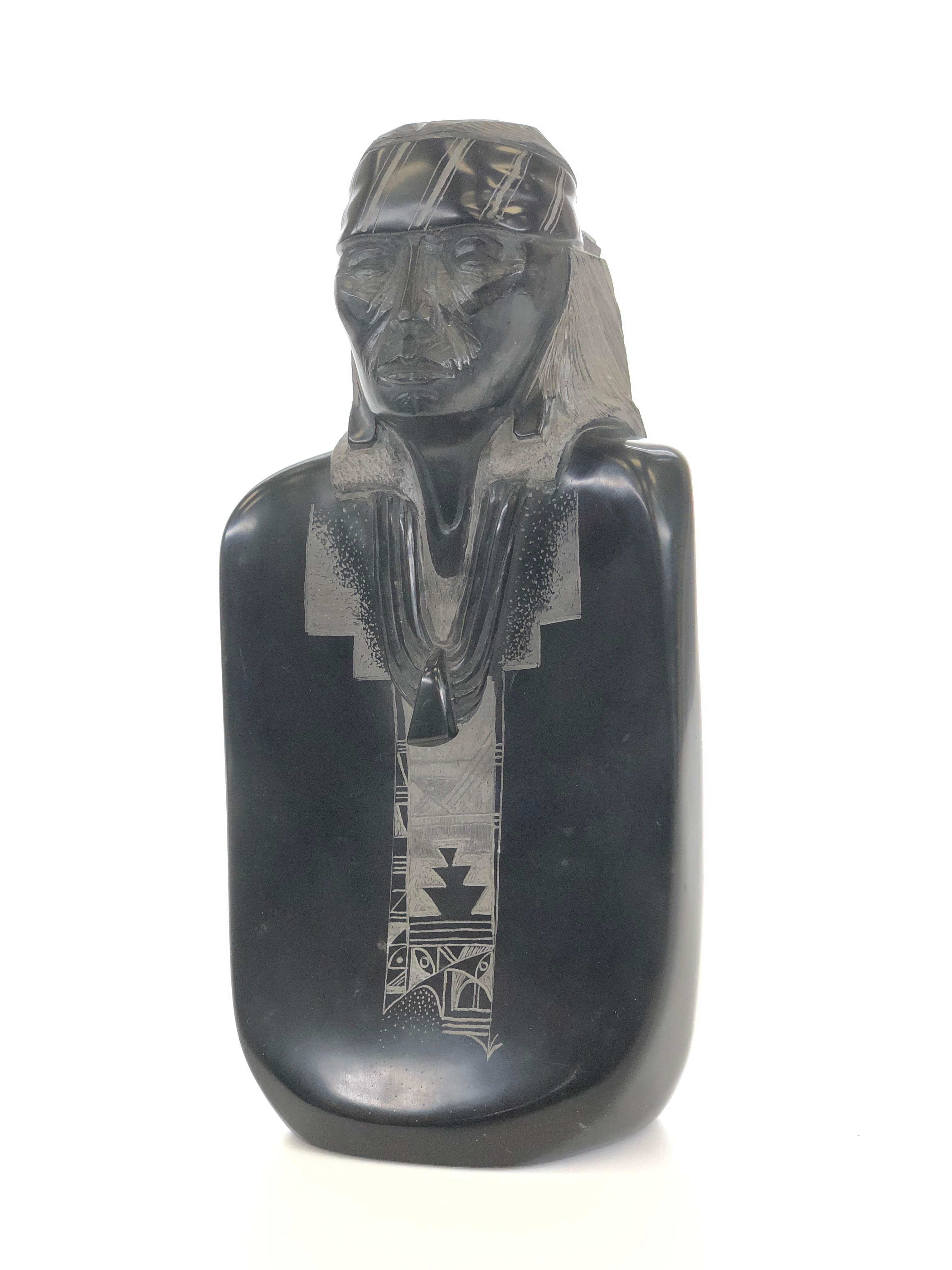 Artwork by Michael J. Chee, MICHAEL J CHEE NAVAJO BLACK MARBLE SCULPTURE, Made of Marble