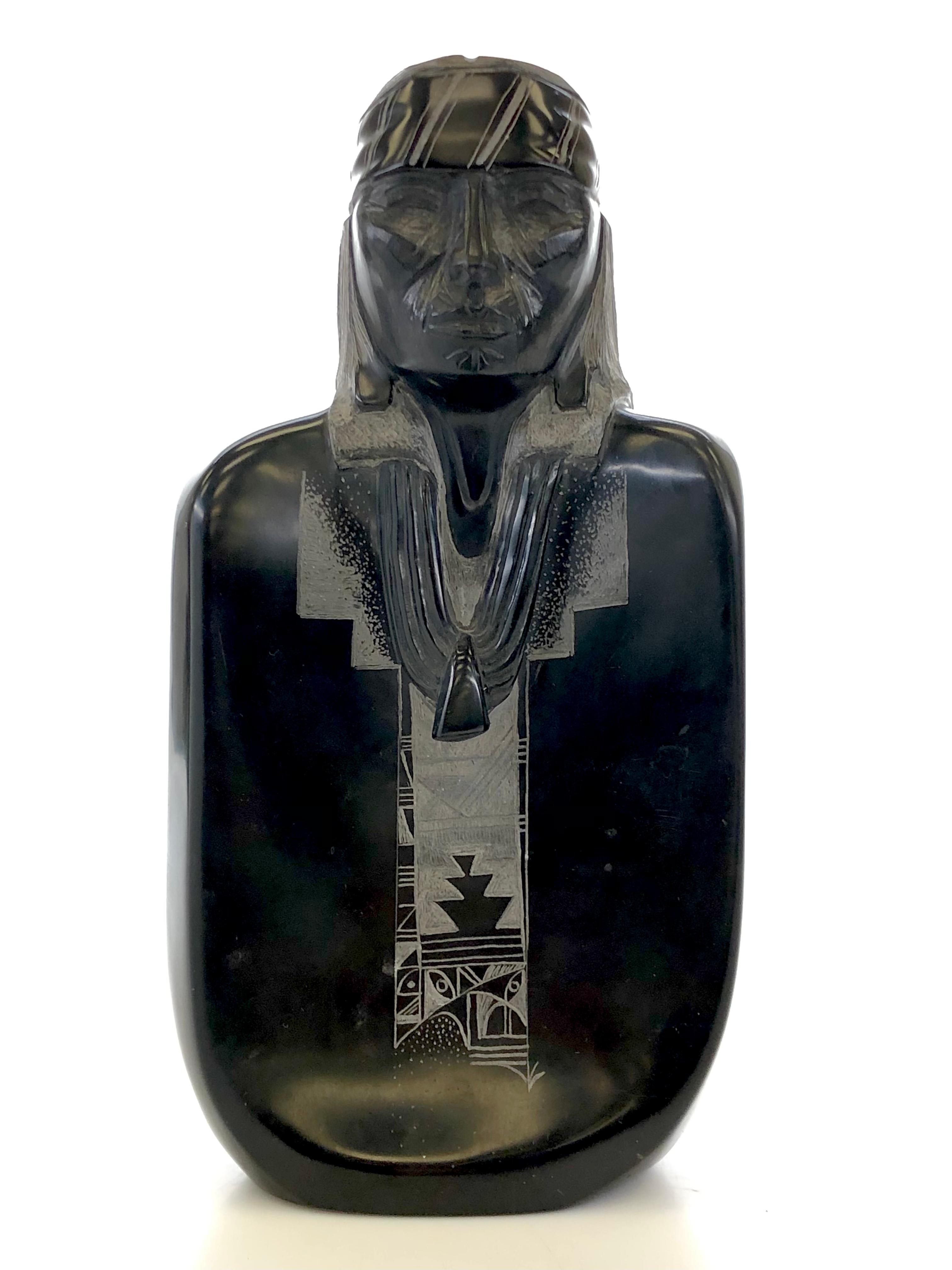 Artwork by Michael J. Chee, MICHAEL J CHEE NAVAJO BLACK MARBLE SCULPTURE, Made of Marble