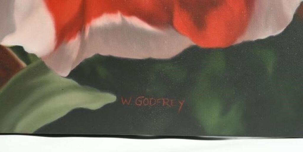 Artwork by Winifred Godfrey, Red Petunias, Made of Oil on Canvas