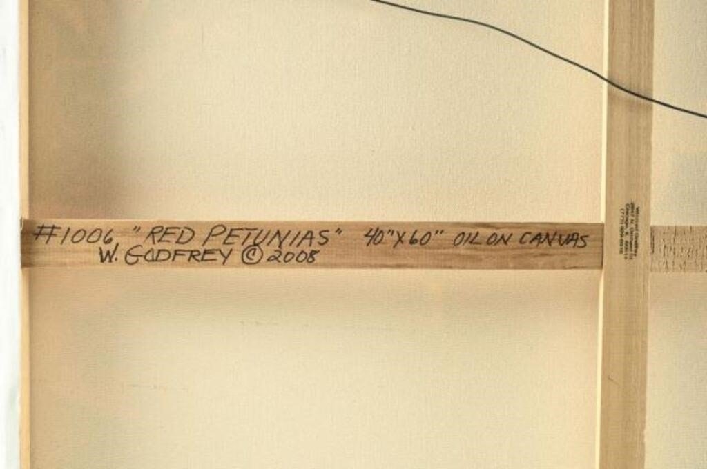 Artwork by Winifred Godfrey, Red Petunias, Made of Oil on Canvas