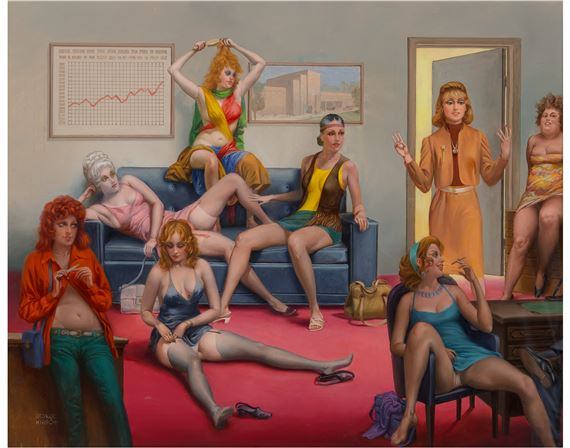 Brothel, Playboy magazine interior illustration, by George Hirsch, May 1974