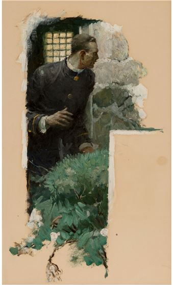 Man in Uniform at the Door, Harper's Bazaar interior illustration by Frank Street, October 1919