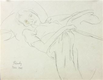 Arthur Polonsky, Reclining Girl, Pencil Drawing - Arthur Polonsky