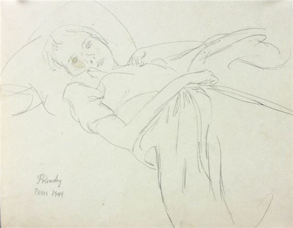 Arthur Polonsky, Reclining Girl, Pencil Drawing - Arthur Polonsky
