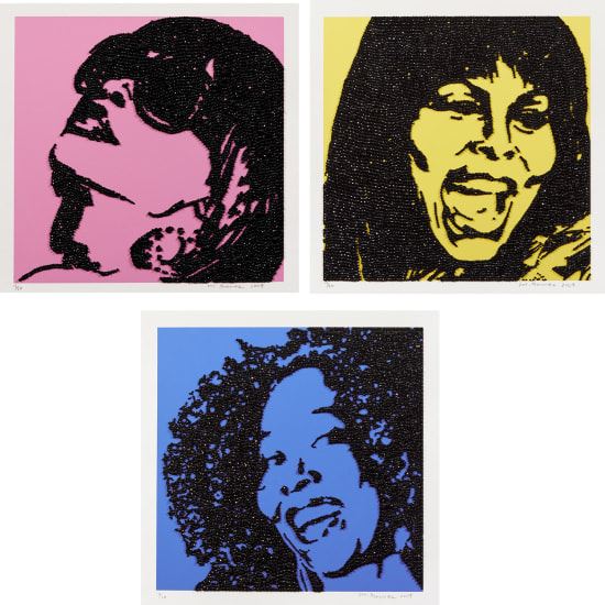 Trois Divas (A E I O U and sometimes Y) by Mickalene Thomas, 2009