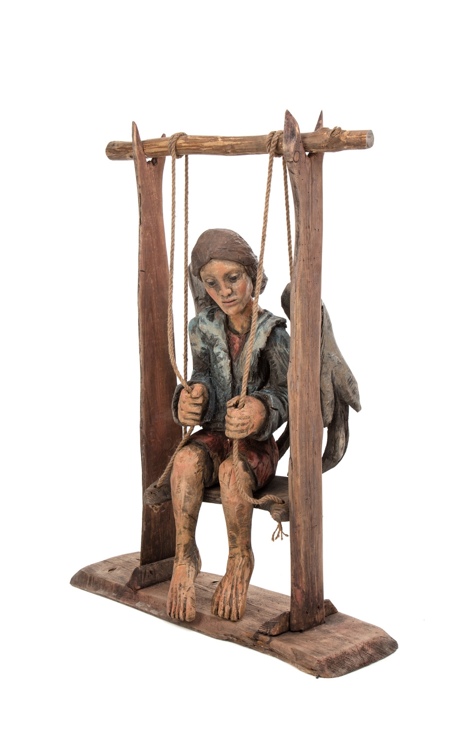 Artwork by Marcin Mysliwiec, Angel On A Swing, Made of wood