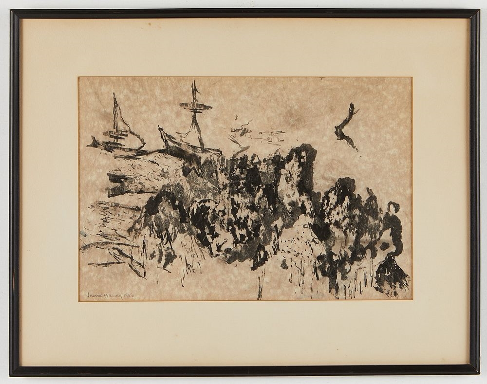 Irene Harvey Depicting an abstracted scene at a wing dam at Franconia