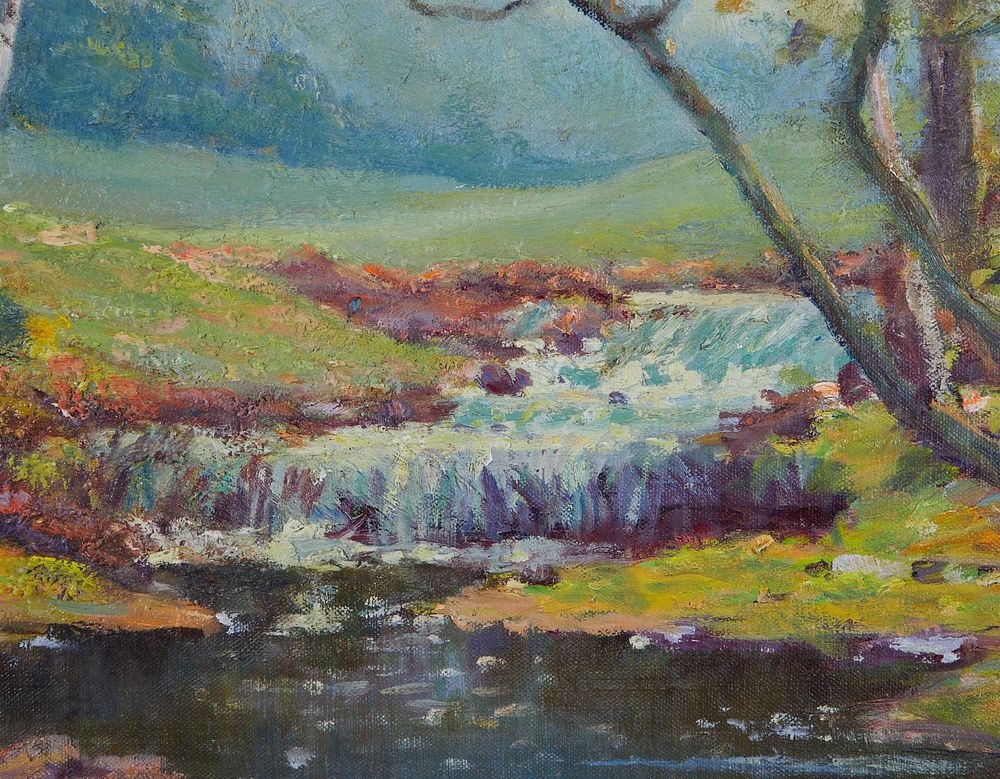 Artwork by Carl Wendell Rawson, Landscape, depicting Minnehaha Creek running through the woods, Made of Oil on canvas