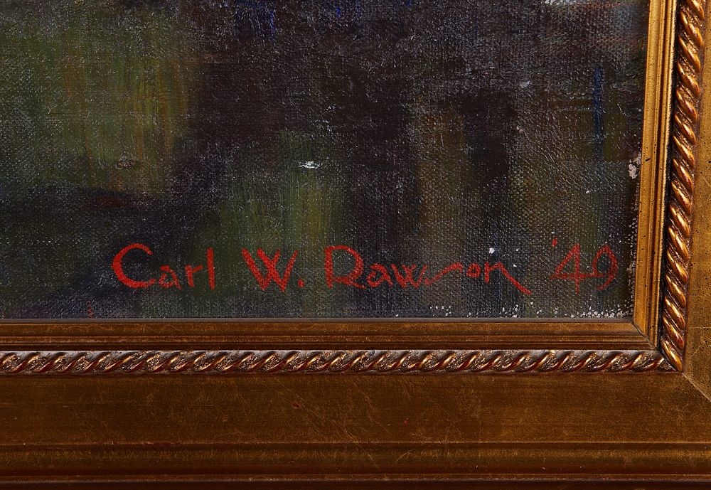 Artwork by Carl Wendell Rawson, Landscape, depicting Minnehaha Creek running through the woods, Made of Oil on canvas