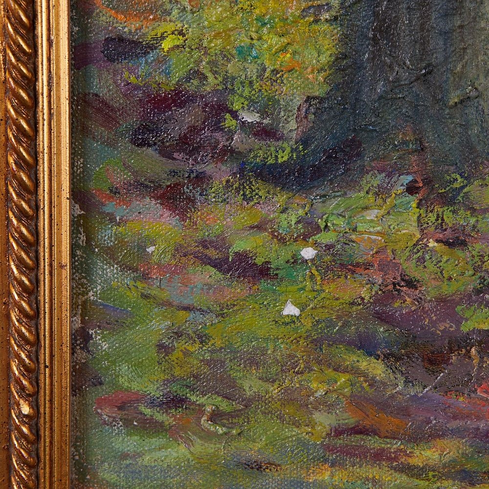 Artwork by Carl Wendell Rawson, Landscape, depicting Minnehaha Creek running through the woods, Made of Oil on canvas