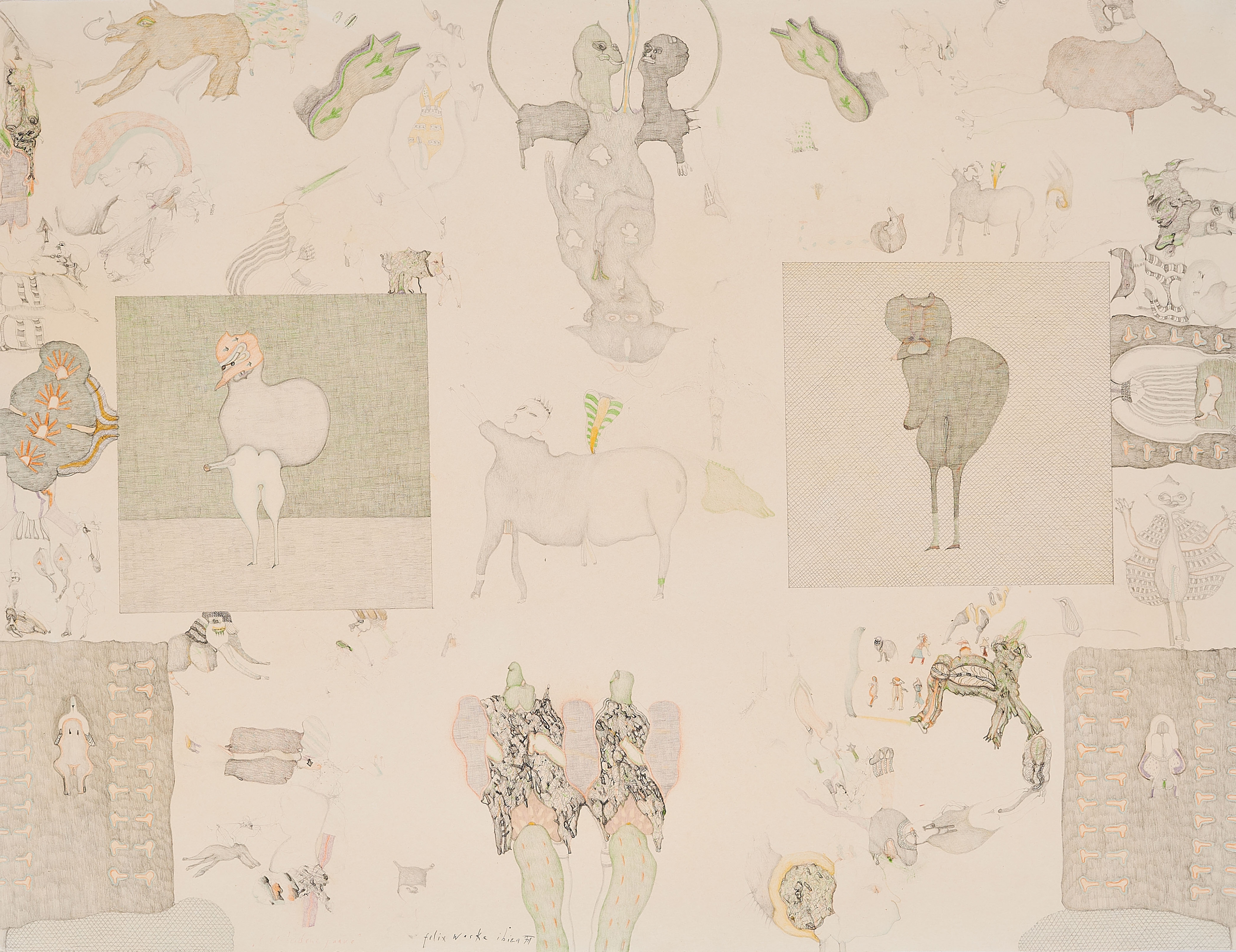 Artwork by Felix Waske, "verschiedene paare"., Made of Mixed media on vellum