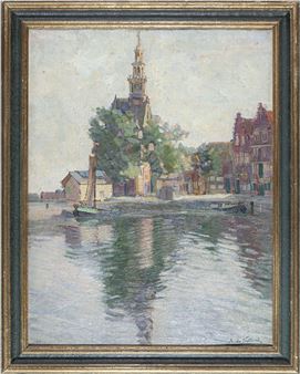 Eglise devant un lac - A. de Nottbeck